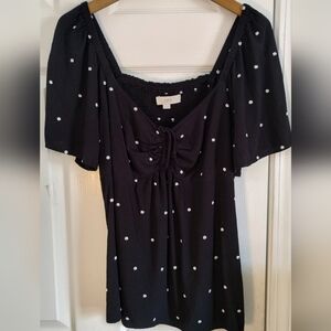 Loft Smocked Black/White Polka Dot Top